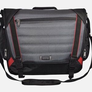 Kenneth Cole Nylon Laptop Messenger Bag/ Black-Grey